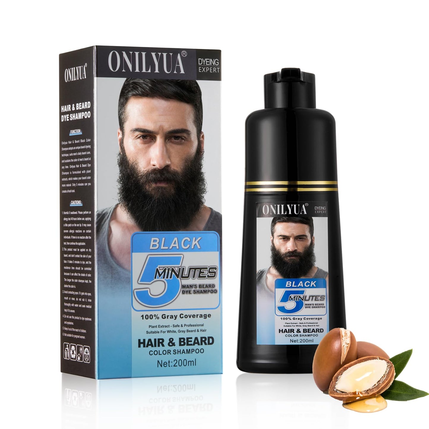 Men’s Beard Dye For Men Black In Minutes Grey Reducing Mustache & Beard Wash & Conditioner 3 In 1 Black Beard Dye Shampoo Long-Lasting With Natural Extract Christmas Gifts for Men Dad