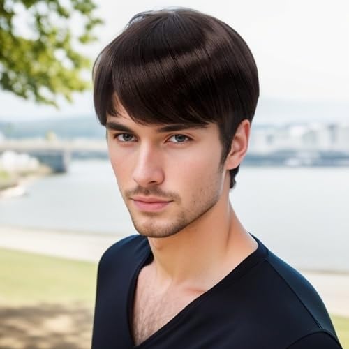 H&Bwig Men Short Toppers Hairpiece Brown Clips in Hair Extensions for Covering White Loss Hair Toupee